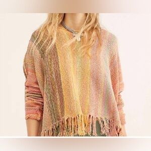 Free People Radiate Striped Pullover Fringed Confetti Combo Sweater Size XS